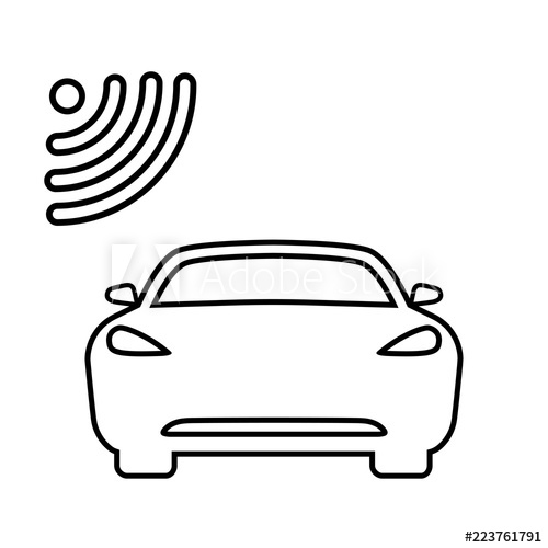500x500 connected car line icon car front view and wi fi, gps, wireless