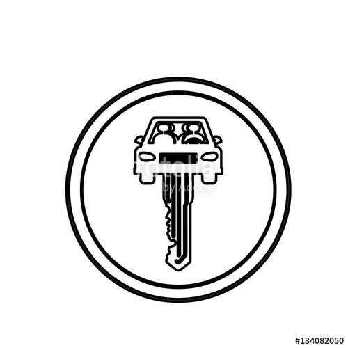 500x500 Silhouette Circular Border With Key In Car Shape Vector