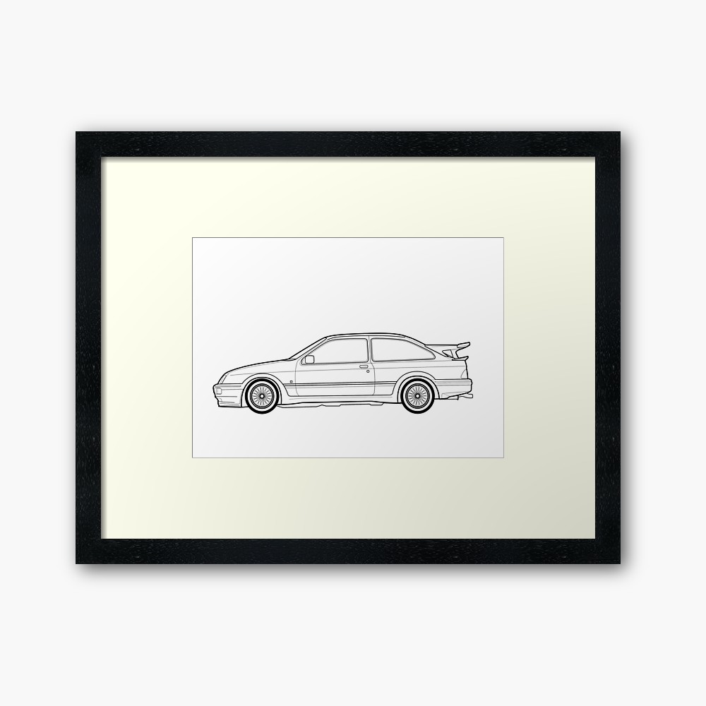 1000x1000 Ford Sierra Rs Cosworth Outline Drawing Framed Print