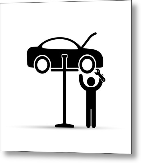 493x572 Car On Lift And Mechanic Silhouette Icon, Vector Car Service