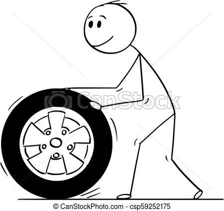 450x425 Cartoon Of Man Rolling Car Wheel And Tyre Cartoon Stick Drawing