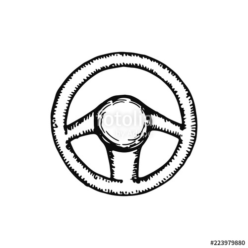 500x500 Car Steering Wheel Sketch Isolated On White Background Stock