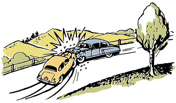 599x350 A Drawing Of A Car Accident On A Country Road Art Print