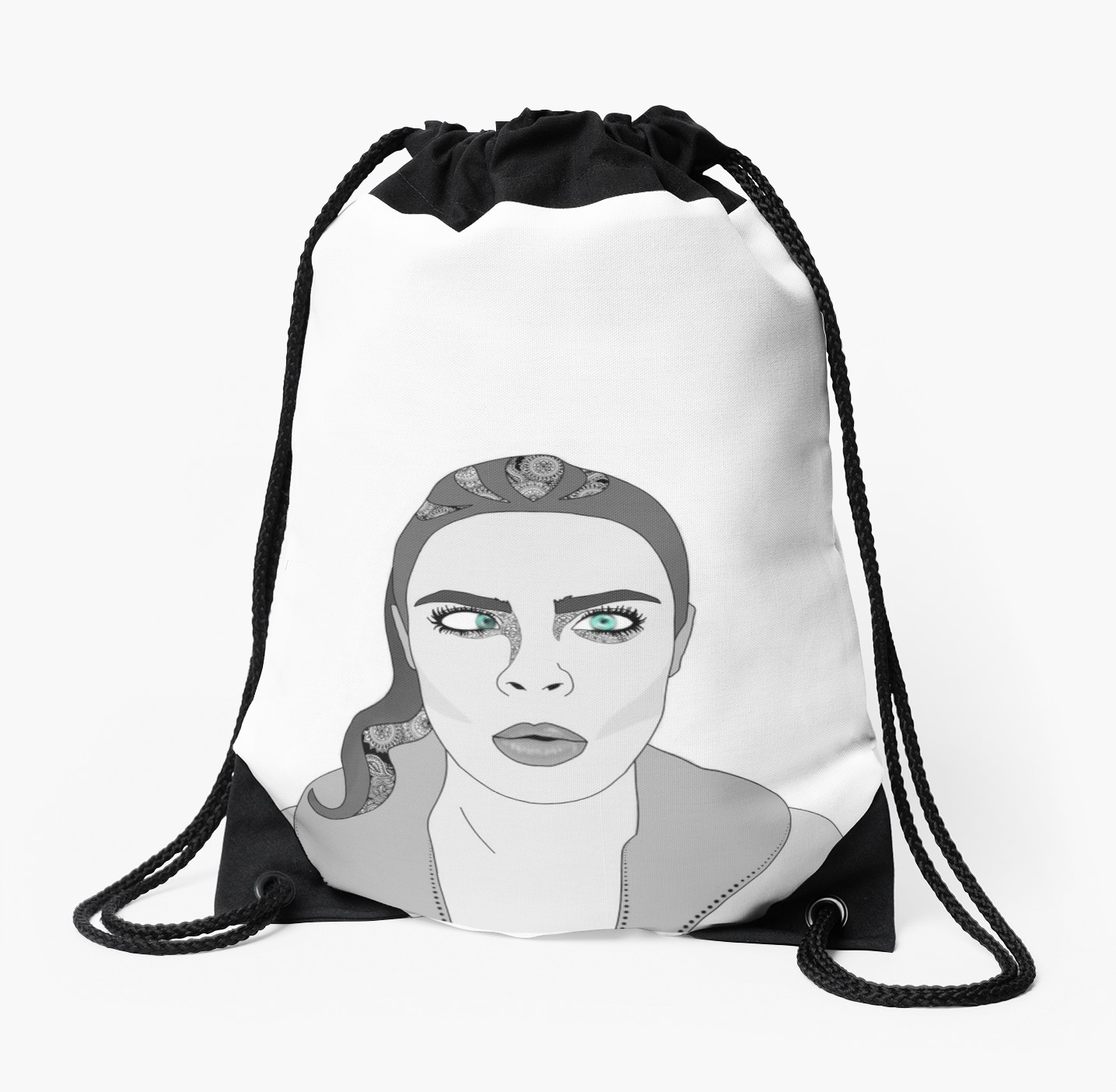 1435x1404 cara delevingne portrait detail design drawstring bag