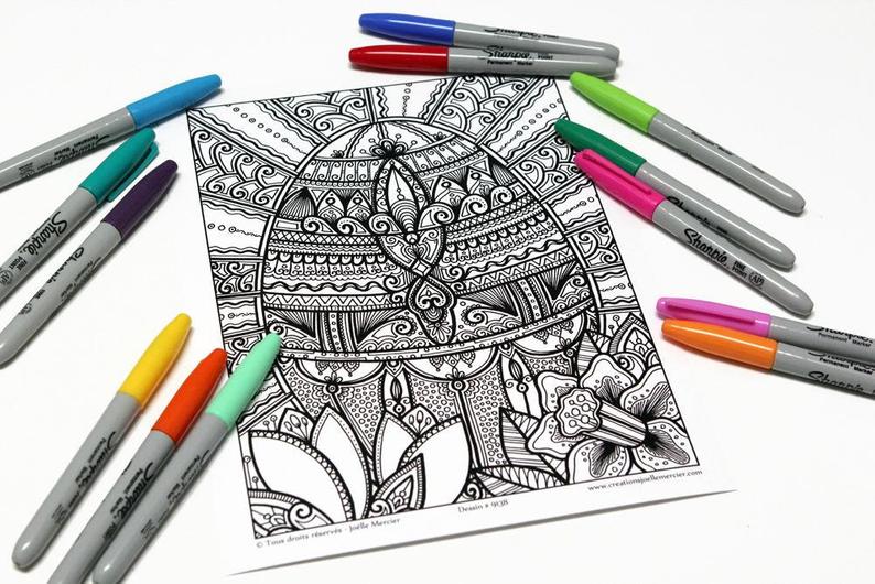 794x530 Mandala Coloring Drawing Printed On Cardboard Coloring Etsy
