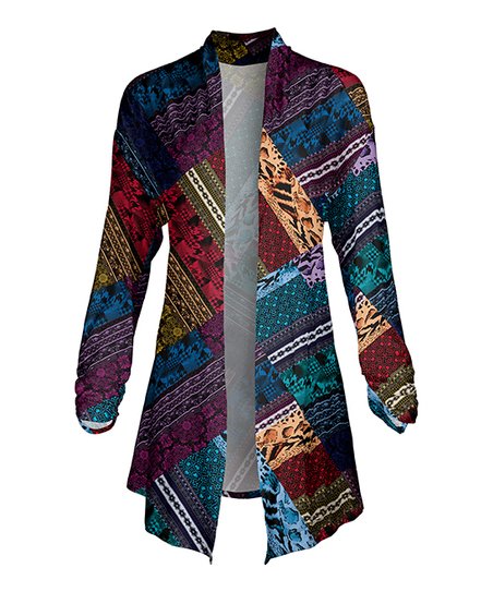 452x543 lily purple teal abstract color block long sleeve open cardigan
