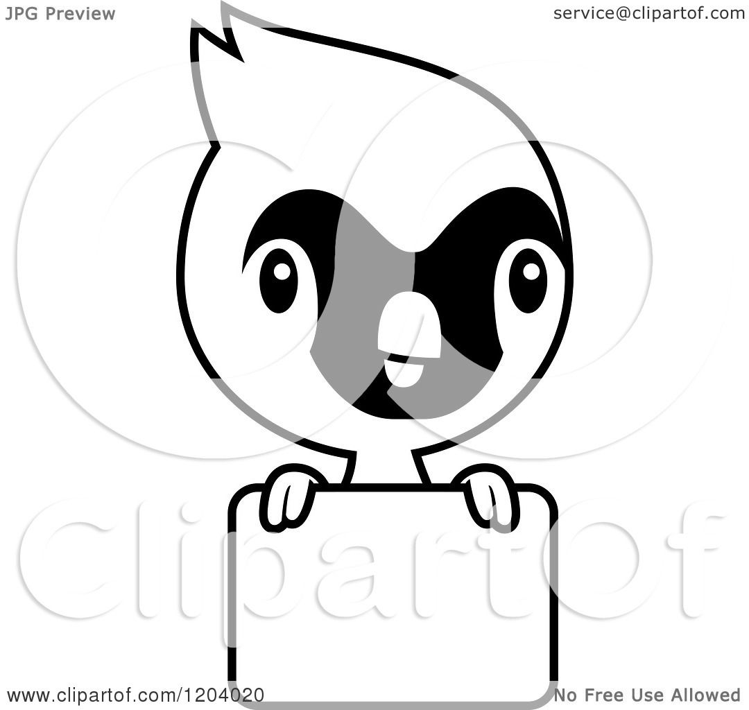 1080x1024 Cartoon Of A Black And White Cute Baby Cardinal Bird Over A Sign