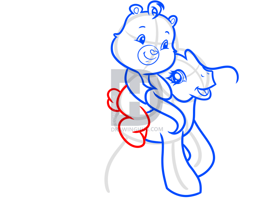 959x720 Drawing Blue Care Bear And Pony, Step