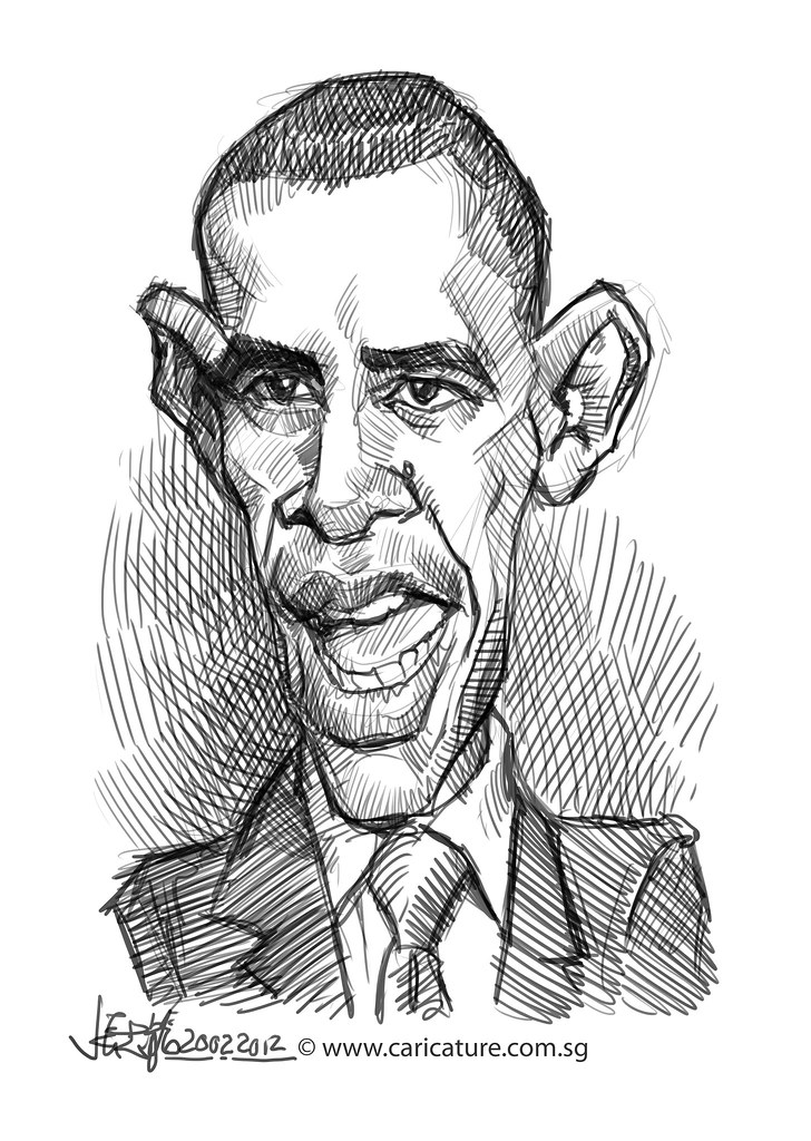 728x1024 Digital Caricature Sketch Of Barack Obama