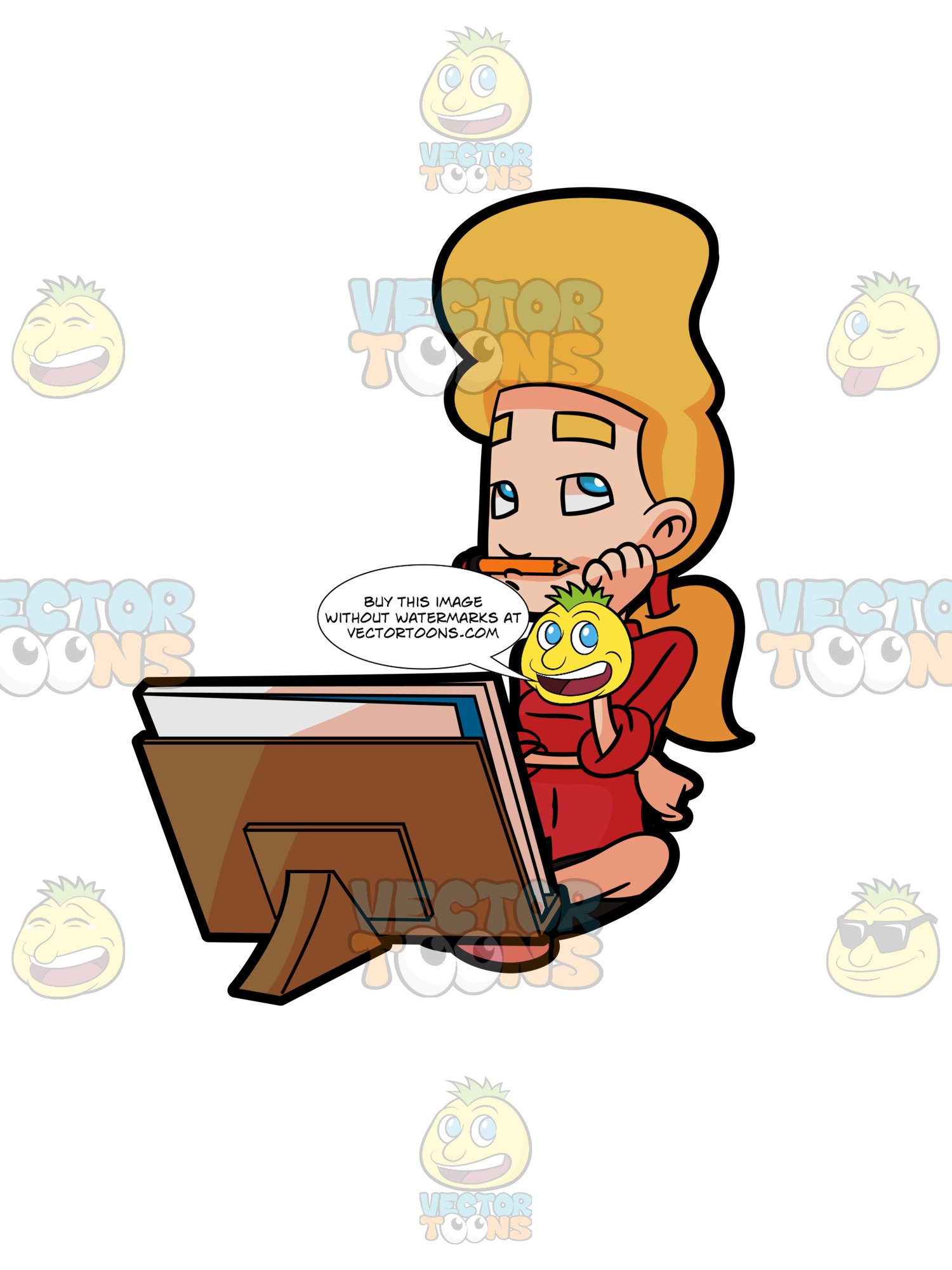 1500x2000 A Woman Playing With Her Pencil Before Drawing Clipart Cartoons