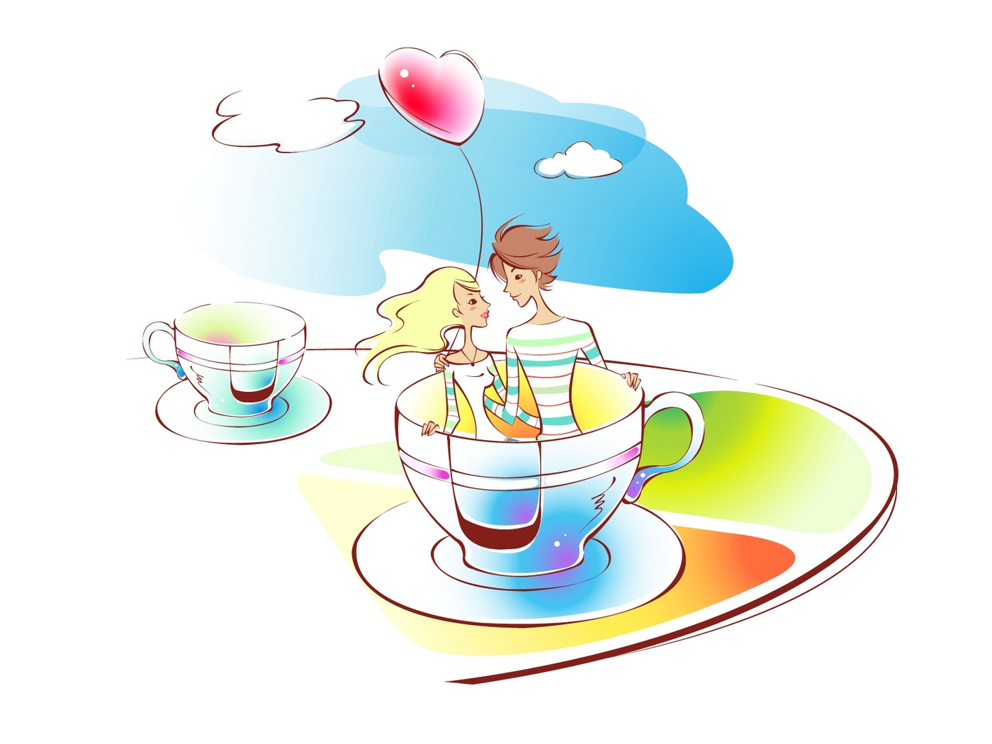 1400x1050 Download Wallpaper Couple, Art, Drawing, Love, Cup