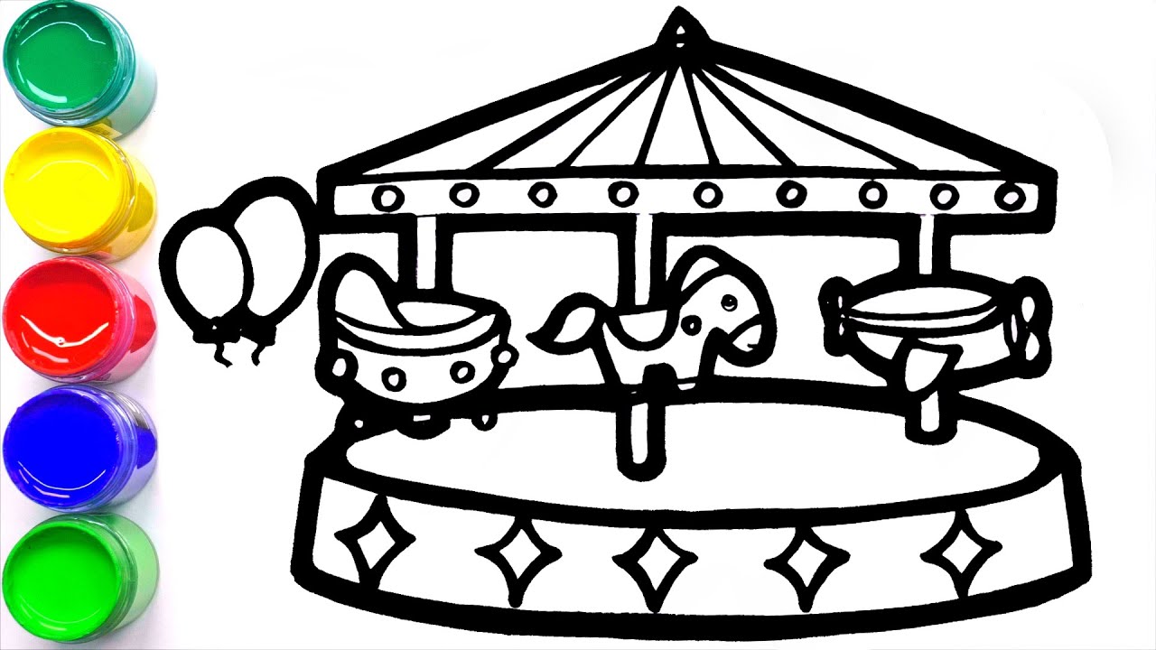 1280x720 Glitter Carousel Drawing And Coloring Learn Colors For Kids