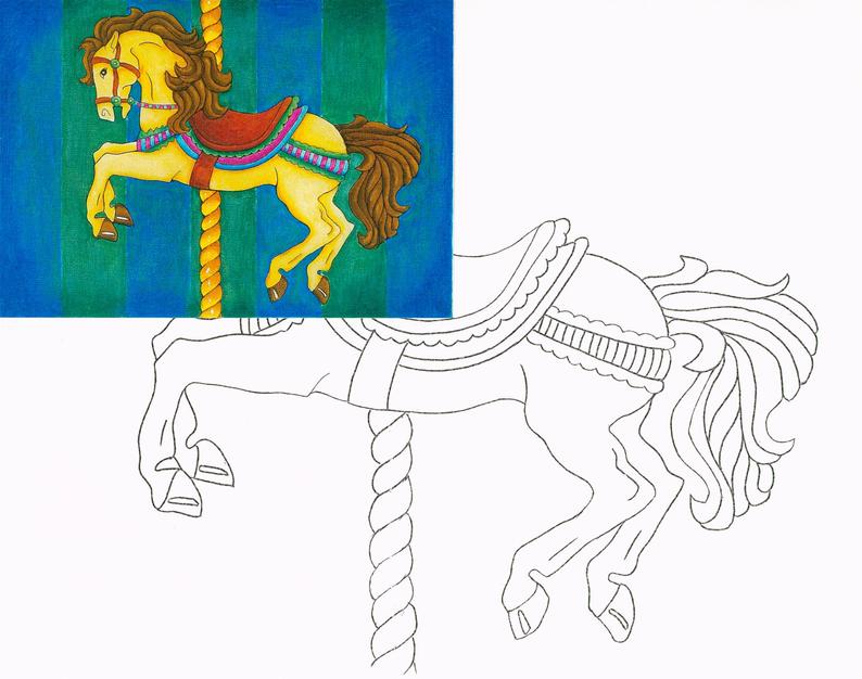 794x626 Picture Carousel Horse Diy Drawing Painting Kit Etsy