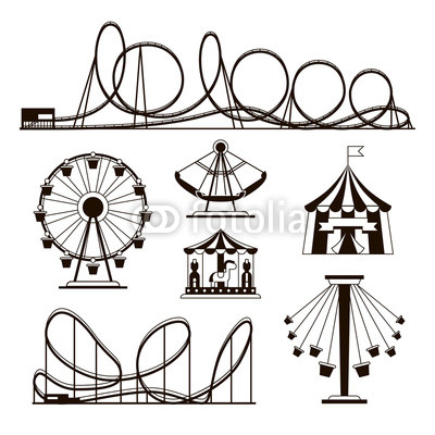 400x400 amusement park, roller coasters and carousel vector icons buy