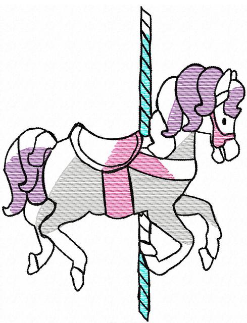 489x640 Carousel Horse Sketch Embroidery Design Jazzy Zebra Designs