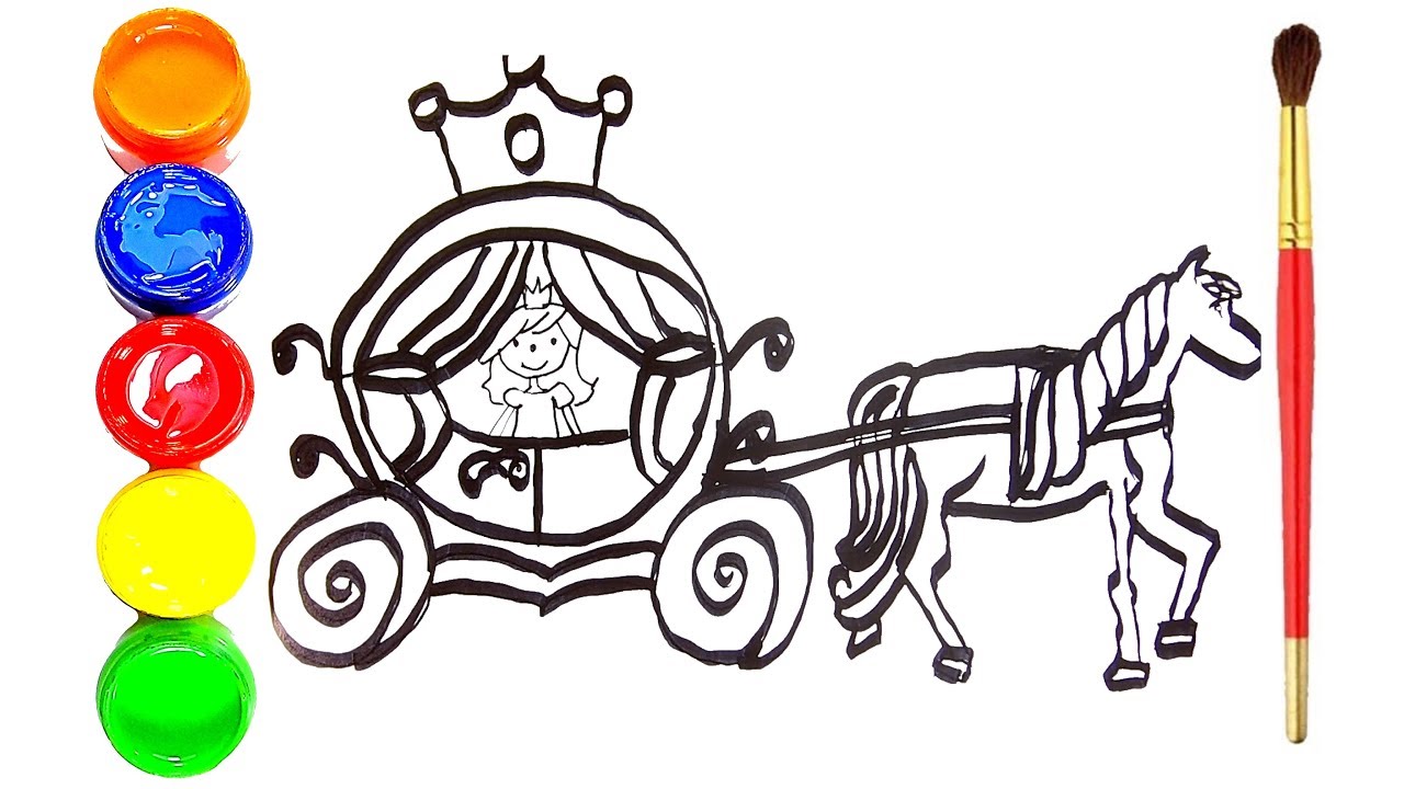 1280x720 Coloring Princess Carriage Drawing For Kids And Painting