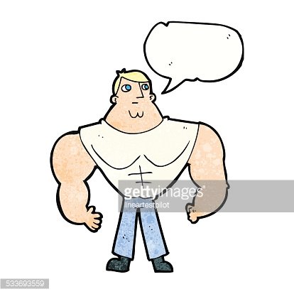 414x414 Cartoon Body Builder With Speech Bubble Premium Clipart
