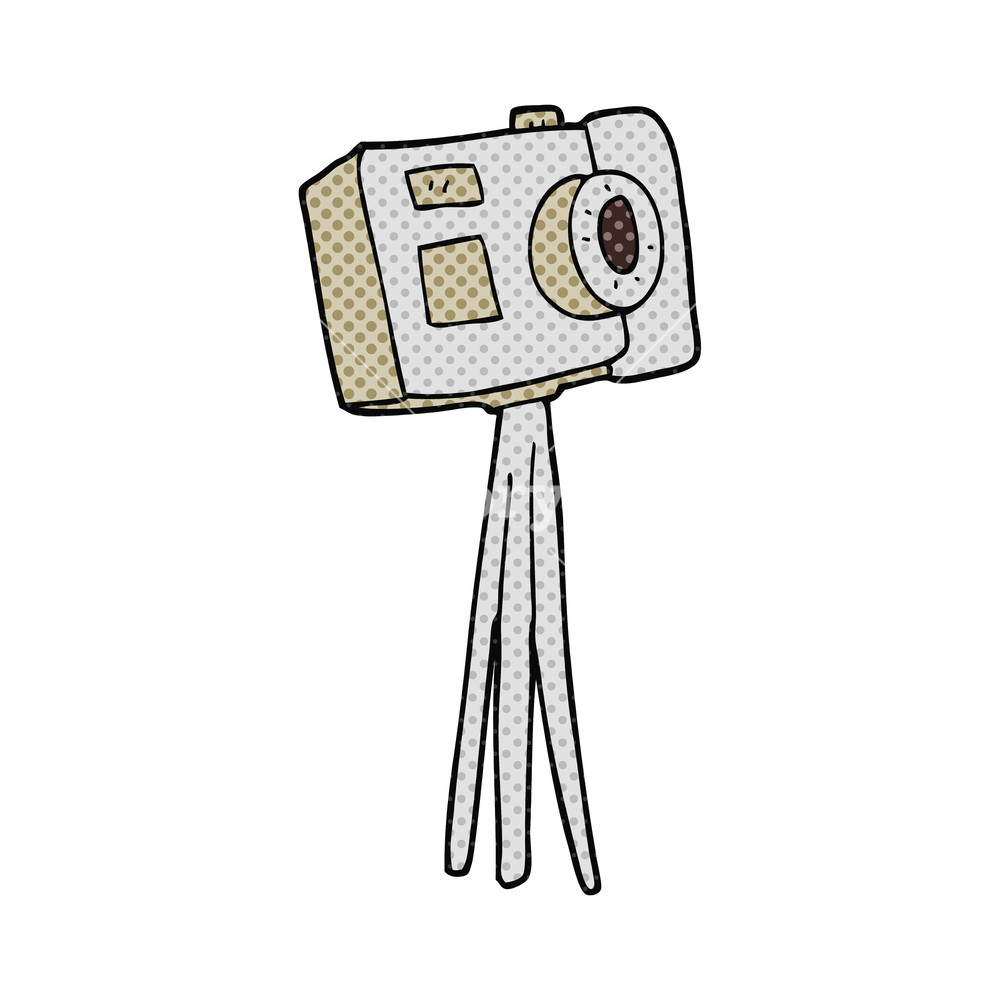 1000x1000 Freehand Drawn Cartoon Camera On Tripod Royalty Free Stock Image