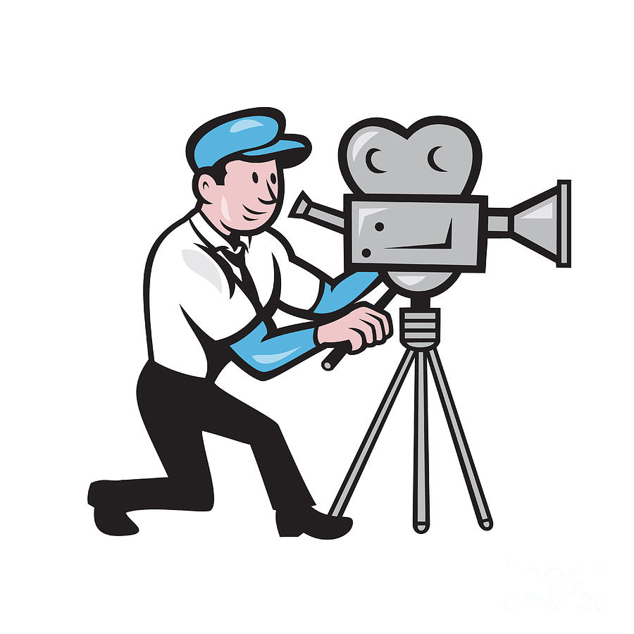 900x900 cameraman vintage film movie camera side cartoon digital art