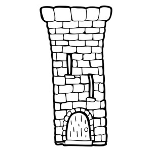 300x300 Freehand Drawn Black And White Cartoon Old Castle Tower Royalty