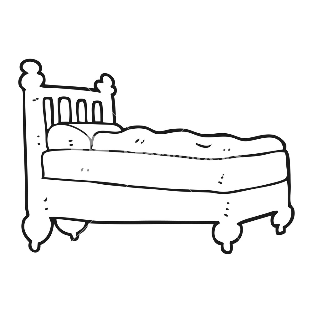 1000x1000 Freehand Drawn Black And White Cartoon Bed Royalty Free Stock