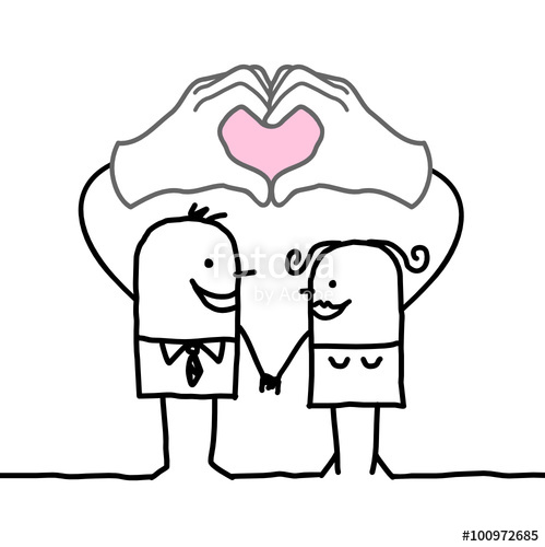 499x500 Cartoon Couple Making Heart Sign With Their Hands Stock Image