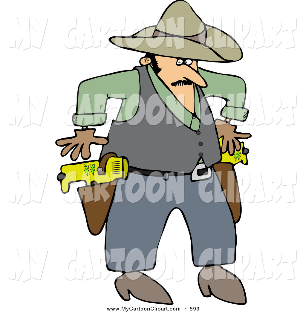 1024x1044 clip art of a cowboy drawing taser pistols