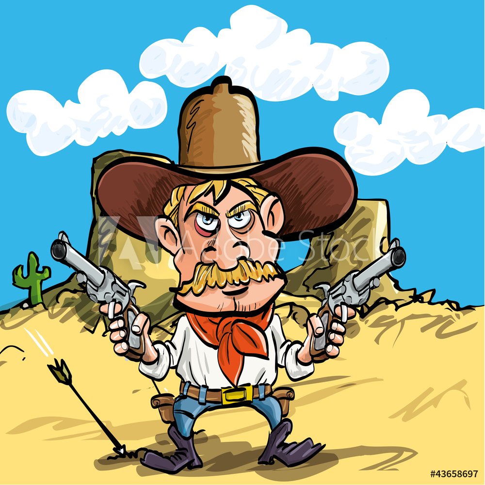 1000x1000 Garden Poster Cartoon Cowboy Drawing His Guns