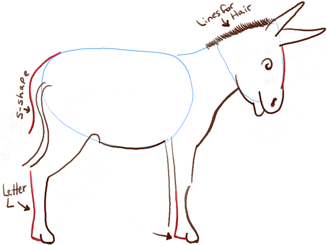 650x486 how to draw cartoon donkeys mules with simple steps lesson how
