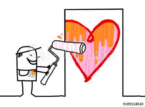 500x370 Cartoon Man Painting A Big Heart On Door