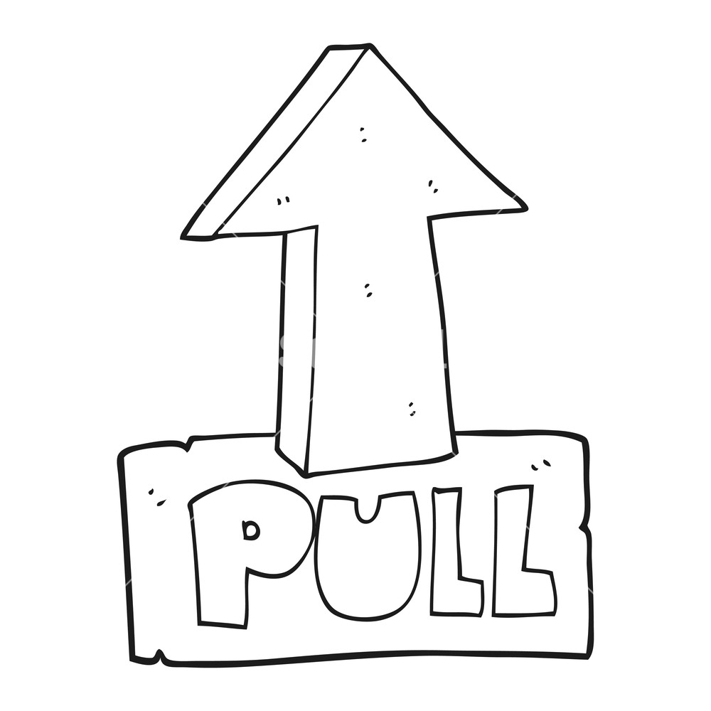 1000x1000 Freehand Drawn Black And White Cartoon Door Pull Sign Royalty Free