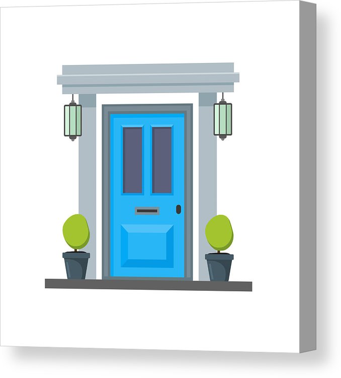 678x750 cartoon blue front door of house vector canvas print canvas art