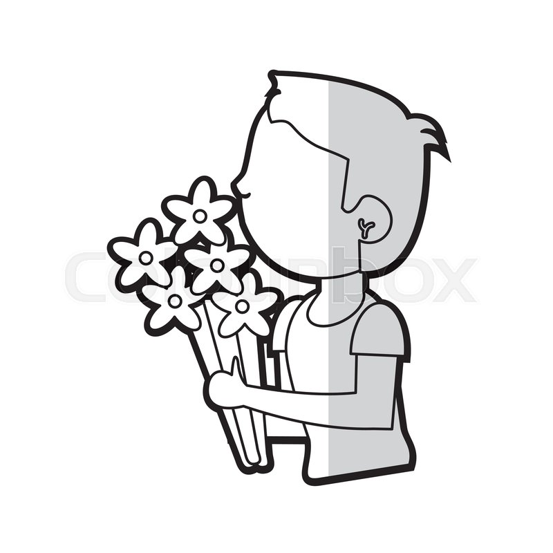 800x800 Cartoon Son Boy With Flowers Bunch Stock Vector Colourbox