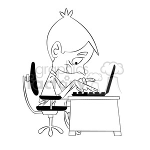 300x300 Small Boy Playing On A Computer Cartoon Black White Clipart