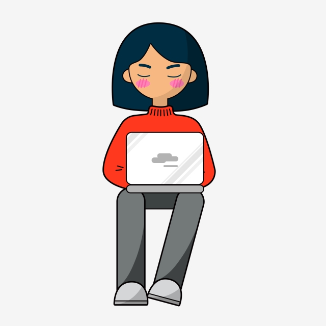 640x640 Hand Drawn Cartoon Girl With Laptop Learning Game Playing