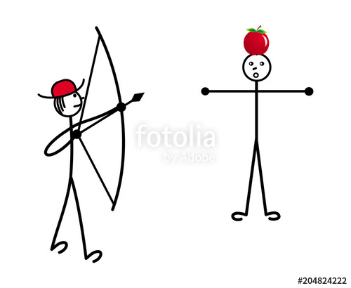 500x410 The Little Man In A Red Hat Shoots A Bow In The Apple On The Head