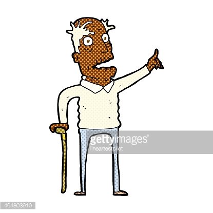 415x415 Comic Cartoon Old Man With Walking Stick Premium Clipart