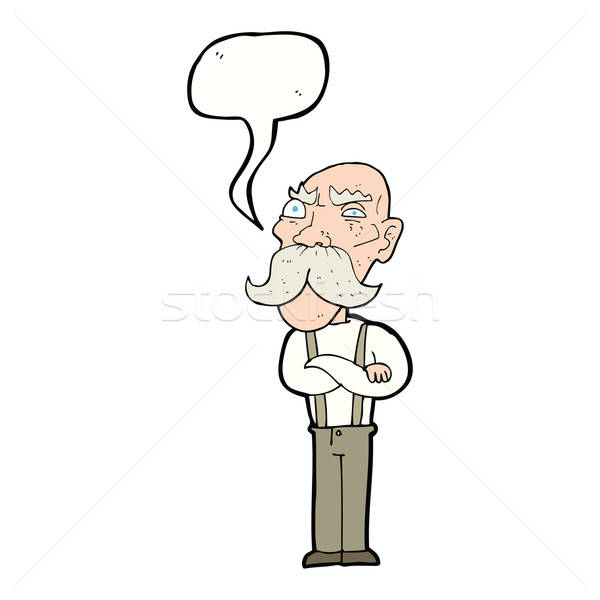 600x600 Cartoon Angry Old Man With Speech Bubble Vector Illustration