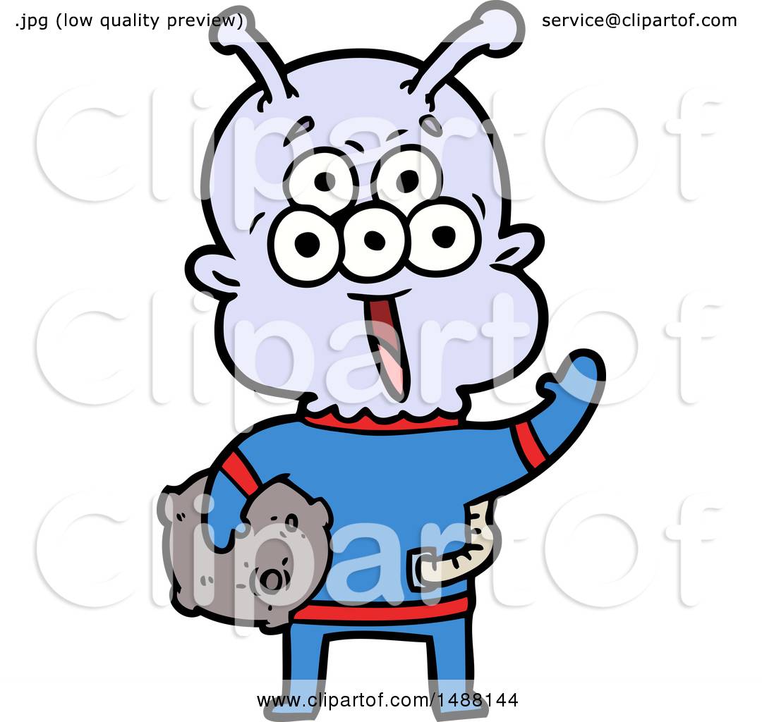 1080x1024 Happy Cartoon Alien With Moon Rock