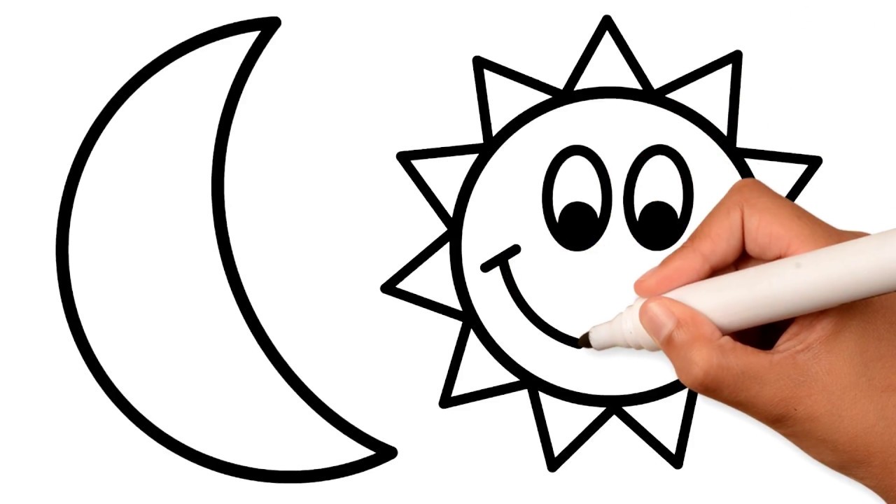 1280x720 How To Draw Moon And Smiley Sun For Kids Drawing