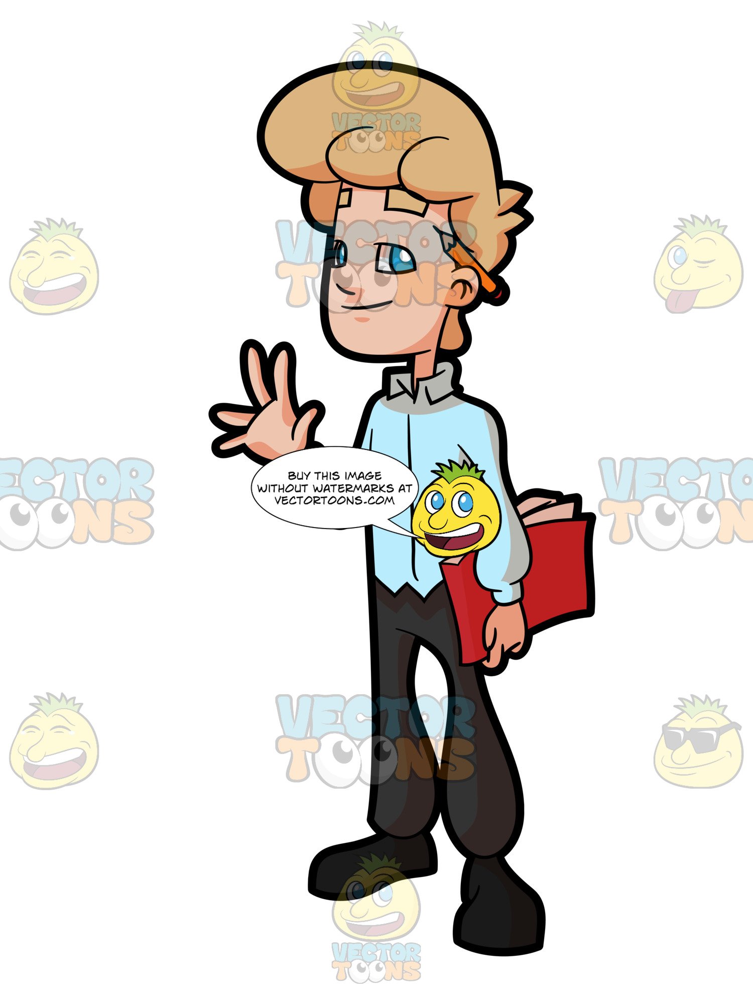 1500x2000 A Man Who Likes To Draw Waves His Hand In Greeting Clipart