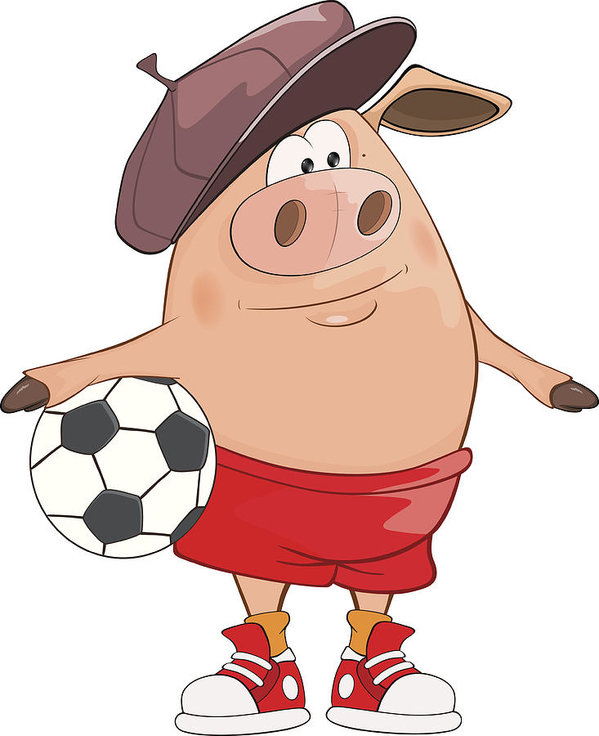 599x736 Illustration Of Cute Pig Footballer Cartoon Character Art Print