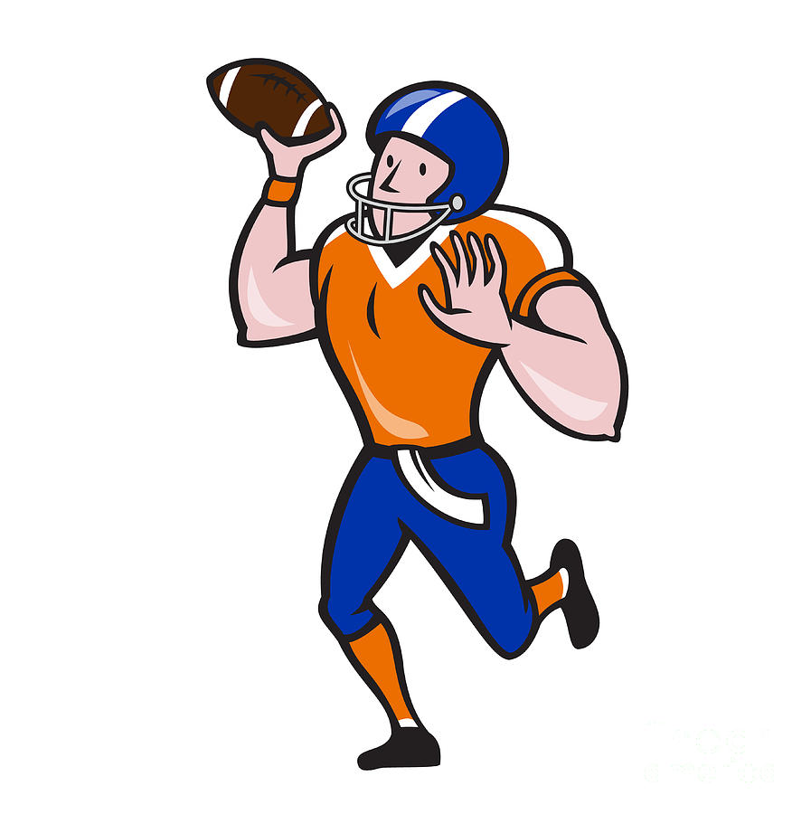 897x900 American Football Quarterback Throw Ball Isolated Cartoon Digital