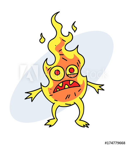 434x500 Fire Character Cartoon Hand Drawn Image Original Colorful Artwork