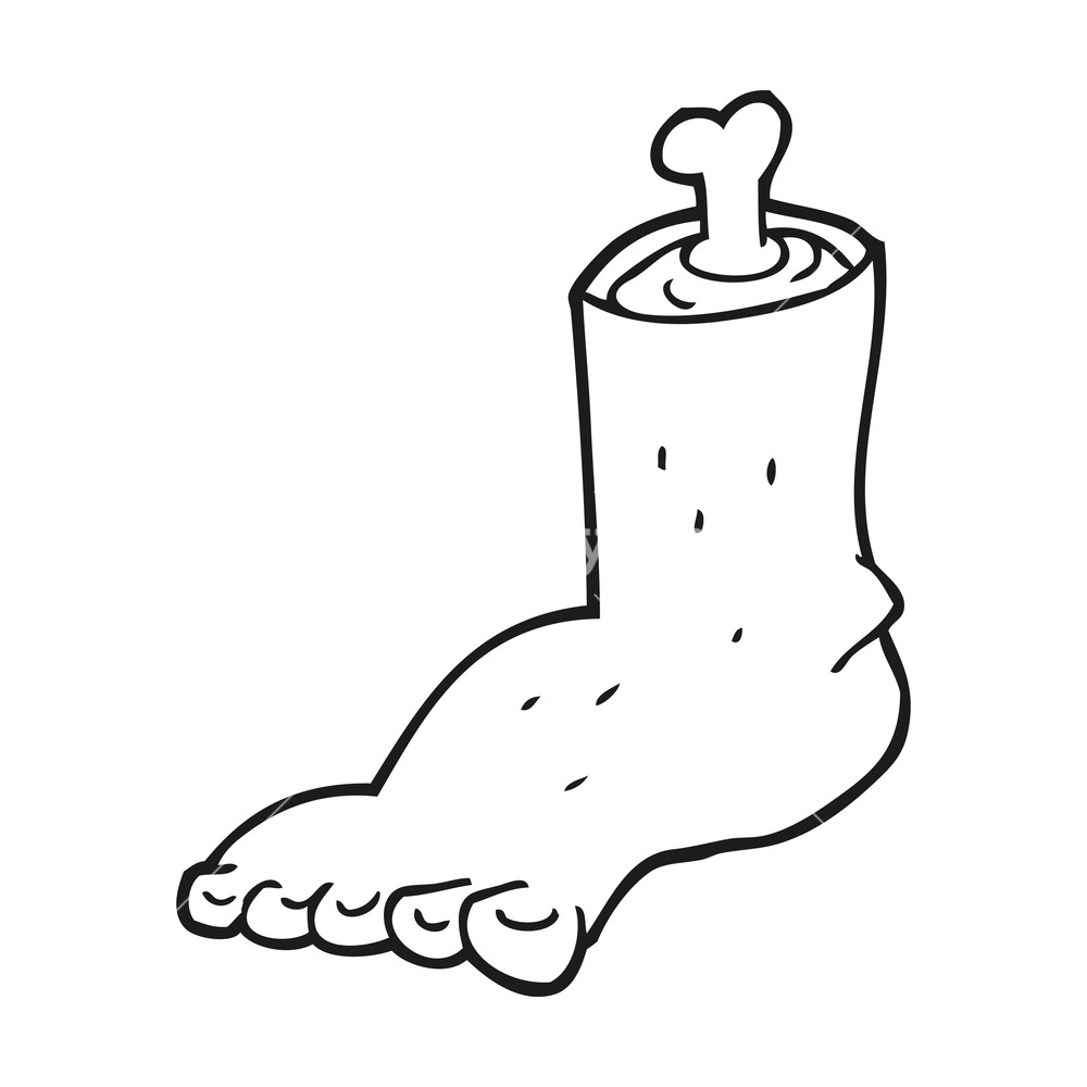 1000x1000 Freehand Drawn Black And White Cartoon Severed Foot Royalty Free