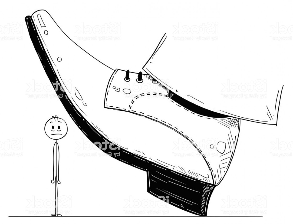 1228x939 Cartoon Of Large Foot Shoe Ready To Step Down On The Businessman