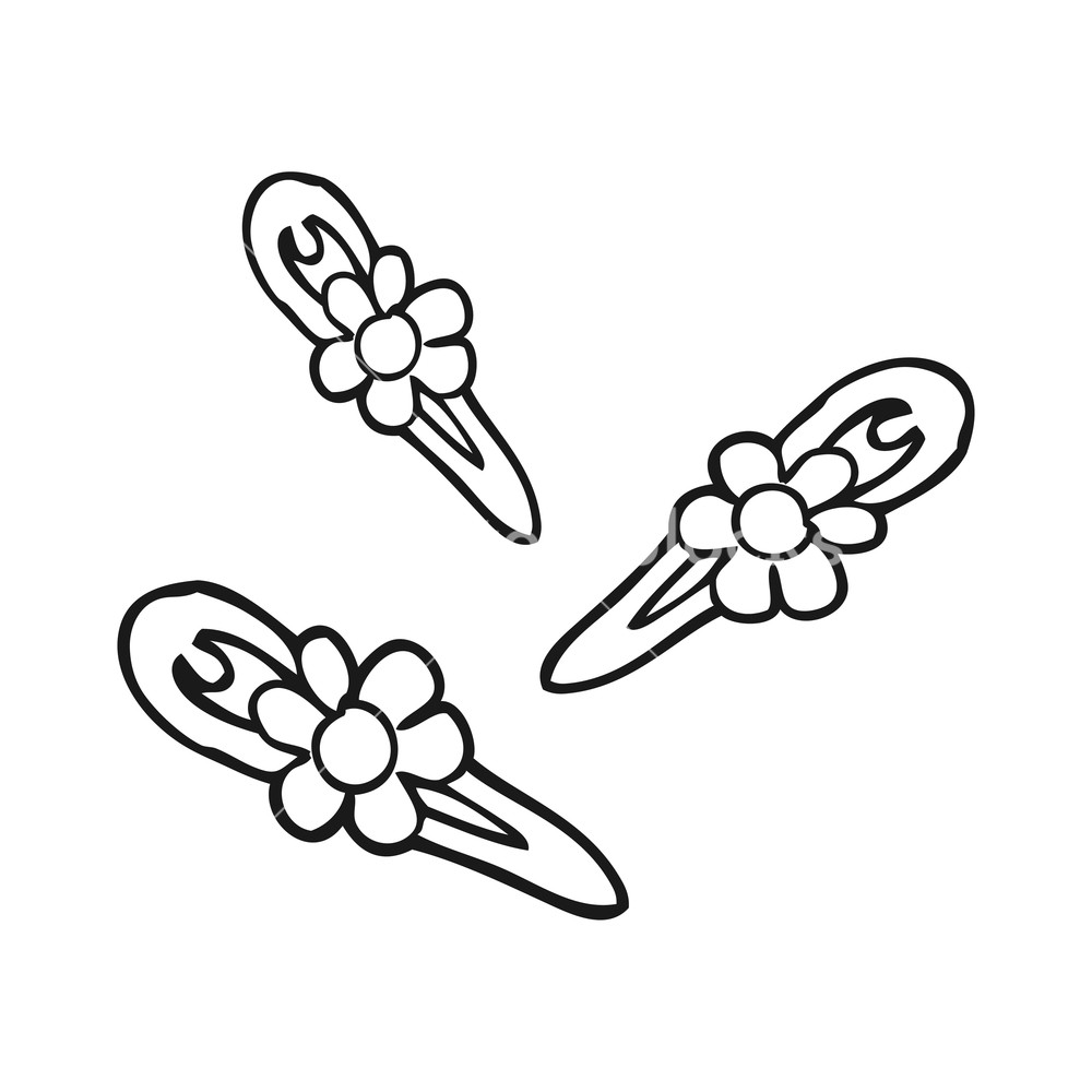1000x1000 Freehand Drawn Black And White Cartoon Hair Clips Royalty Free