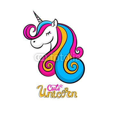 400x400 Vector Cute Unicorn Icon Isolated, Cartoon, Illustration Head