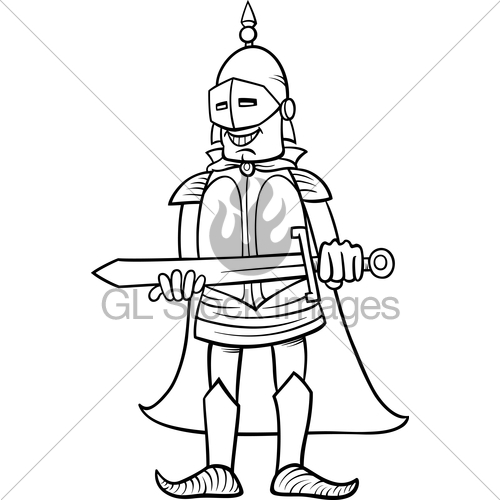 500x500 Knight With Sword Cartoon Coloring