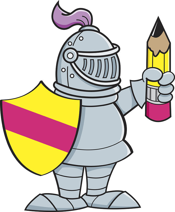 742x900 Cartoon Knight Holding A Shield And A Pencil Drawing